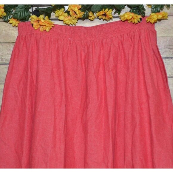 Vintage Ladies 14 L Red Denim Maxi Skirt Elastic Waist Modest Western Prairie - Picture 8 of 11